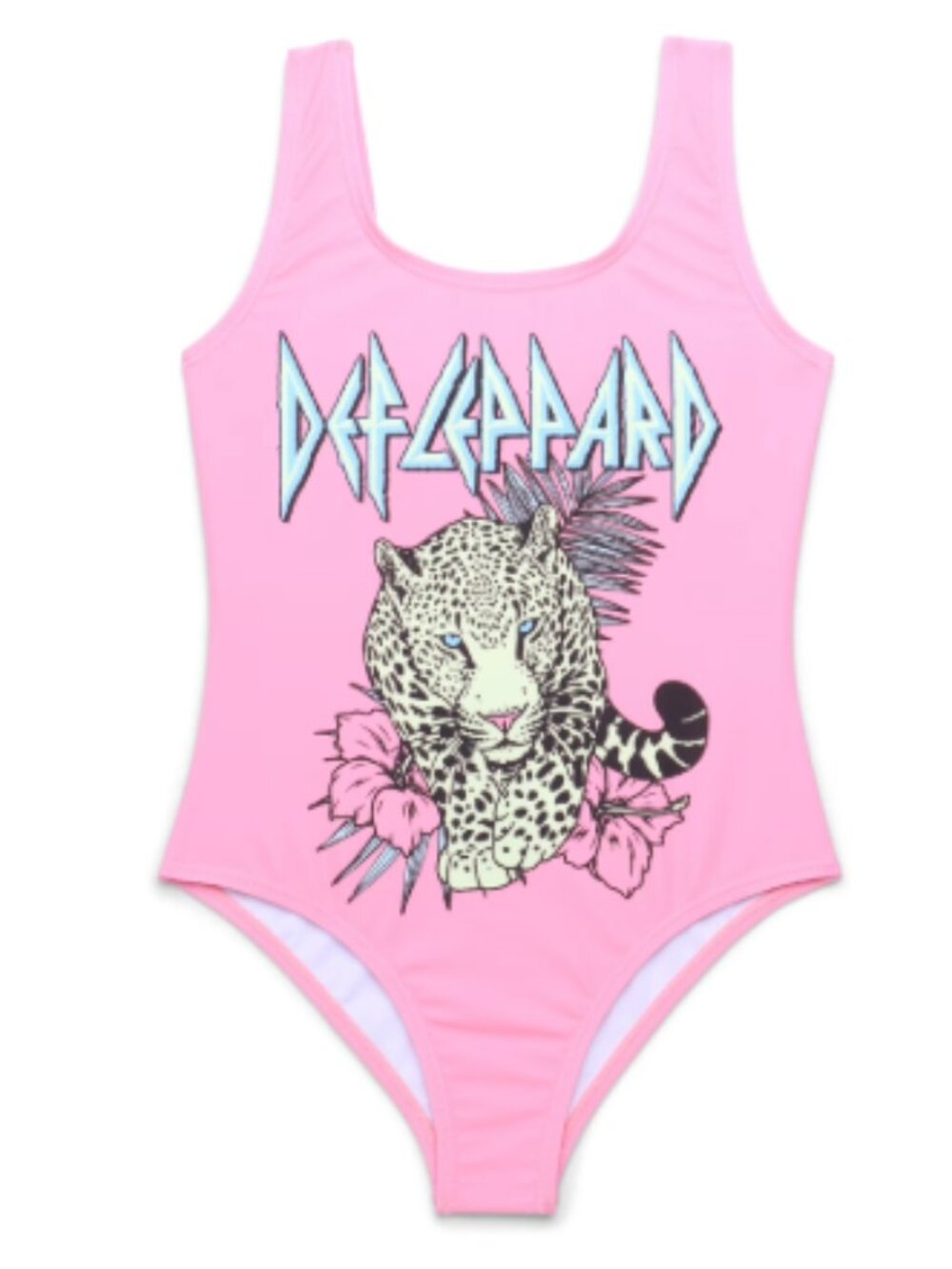 Def Leppard One-Piece Swimsuit Pink Graphic Open Back 6/6X